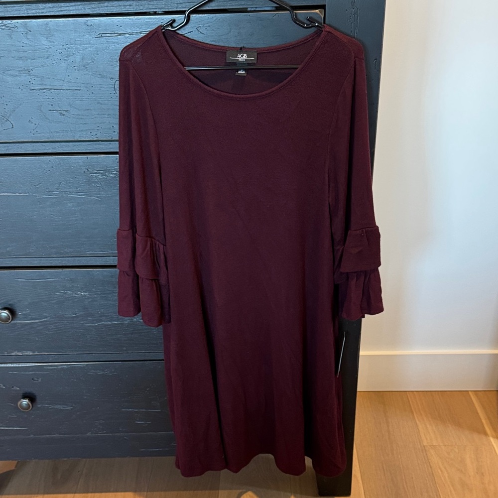 Burgundy Color Long Sleeve Dress with Flowy Sleeves